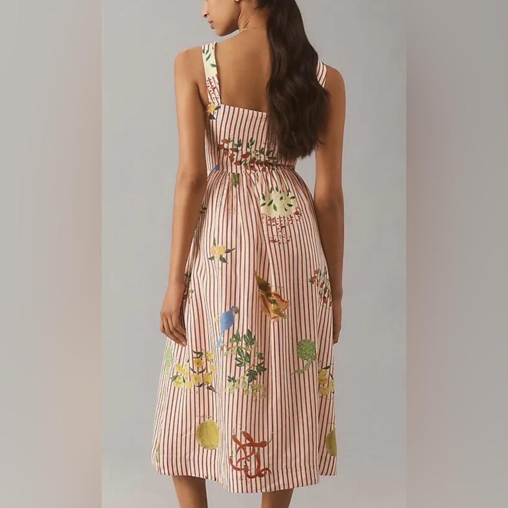 RHODE Marla Capri Stripe Red And Ivory Linen Midi Sleeveless Sun Dress - Size 0 - Picture 2 of 9